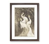 Six Cranes By Theo Van Hoytema Classic Painting Framed Print | A4 Walnut Framed Wall Art | Ready to Hang | Classic Animal Picture | Living Room Bedroom Lounge Office