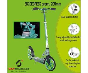 SIX DEGREES Aluminium stunt Kickscooter, With XL Deck, Height Adjustable - Green