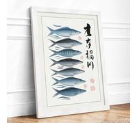 Six Fish in Repose Japandi Framed Wall Art Print A3 (42×29.7cm) White, Wall Decor for Living Room, Bedroom, Office & Home, Ready to Hang, Art Gift