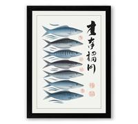 Six Fish in Repose Japandi Framed Wall Art Print A4 (29.7×21cm) Black, Wall Decor for Living Room, Bedroom, Office & Home, Ready to Hang, Art Gift
