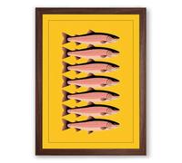 Six Fish Pattern Modern Framed Wall Art Print A1 (84.1×59.4cm) Walnut, Wall Decor for Living Room, Bedroom, Office & Home, Ready to Hang, Art Gift