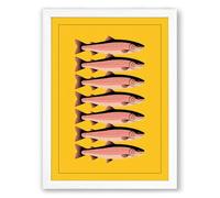 Six Fish Pattern Modern Framed Wall Art Print A1 (84.1×59.4cm) White, Wall Decor for Living Room, Bedroom, Office & Home, Ready to Hang, Art Gift