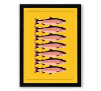 Six Fish Pattern Modern Framed Wall Art Print A2 (59.4×42cm) Black, Wall Decor for Living Room, Bedroom, Office & Home, Ready to Hang, Art Gift