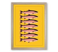 Six Fish Pattern Modern Framed Wall Art Print A2 (59.4×42cm) Oak, Wall Decor for Living Room, Bedroom, Office & Home, Ready to Hang, Art Gift
