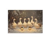 Six Geese A Laying Christmas Winter Academia Wall Art Paintings Canvas Prints Poster Artwork for Living Room Bedroom Bathroom Office Home Decor 16x24inch(40x60cm)