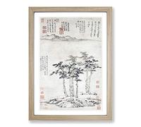 Six Gentleman by Ni Zan Framed Print | A2 Oak Framed Wall Art | Ready to Hang | Modern Nature Picture | Living Room Bedroom Lounge Office