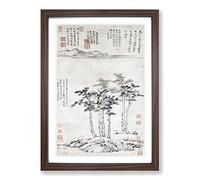 Six Gentleman by Ni Zan Framed Print | A2 Walnut Framed Wall Art | Ready to Hang | Modern Nature Picture | Living Room Bedroom Lounge Office