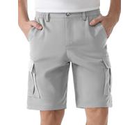 SIX ISLANDS Men's Cargo Shorts 9" Inseam Elastic Waistband Casual Relaxed Fit Work Shorts with 6 Pockets, Light Grey, Large