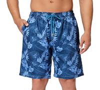 SIX ISLANDS Quick-Dry Swim Trunks - Comfortable Mens Boardshorts, 9" Inseam, Variety of Tropical & Classic Designs, Azure Botanic Waves, L