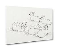 Six Lambs By Jean Bernard Canvas Print | Gallery Wrapped 30mm Frame Wall Art | 30x20 inches | Ready to Hang | Retro Picture | Living Room Bedroom Lounge Office