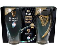 Six Nations Guinness Logo Two-Pack Pint Glass Set With Embossed Gold Harp