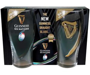 Six Nations Guinness Logo Two-Pack Pint Glass Set With Embossed Gold Harp