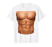 Six Pack Abs Bodybuilder Costume Fake abs Funny Muscle Gym Value Graphic T-Shirt, Men, White, S