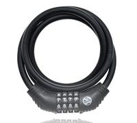 Six Peaks Cycling Cable Security Lock for Bike, Scooter, Gates, Signs, 1.8m Flexible Steel, 4-Dial Combination, Vinyl-Coated for Scratch Resistance, Black