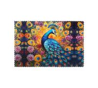Six piece set of oil proof and heat-insulating placemats WZYWHJ Colorful peacock Picture dining plates