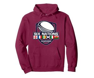 Six Rugby Nations Pullover Hoodie, Adult Unisex, Burgundy, Medium