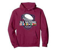 Six Rugby Nations Pullover Hoodie, Adult Unisex, Burgundy, X-Large