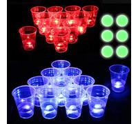 Six Senses Media The Dark Beer Pong Set,Beer Pong Party Cup Set, LED Beer Pong Cups and Glow-in-The-Dark Balls,22 Set