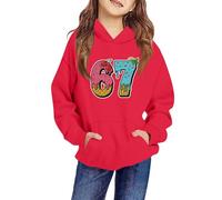 Six Seven 6 7 Funny 67 Gen Alpha Slang Meme 67 Meme Hoodies Children's Long-Sleeved Oversized Pullover Sweatshirt with Letter Print Red 100
