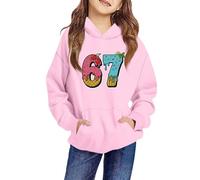 Six Seven 6 7 Funny 67 Gen Alpha Slang Meme 67 Meme Hoodies Children's Long-Sleeved Oversized Pullover Sweatshirt with Letter Print Pink 120