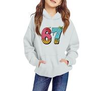 Six Seven 6 7 Funny 67 Gen Alpha Slang Meme 67 Meme Hoodies Children's Long-Sleeved Oversized Pullover Sweatshirt with Letter Print Light Gray 150