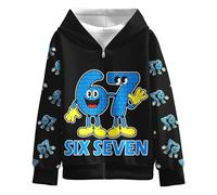 Six Seven 6 7 Funny 67 Gen Alpha Slang Meme 67 Meme Hoodies Children's Long-Sleeved Oversized Zip Up Hooded Sweatshirt Casual Fashion Printed Tops Black 160