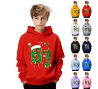 Six Seven 67 Christmas Kids Hoodie Long Sleeve Pullover Sweatshirt, 6 7 Meme Jumper with Holiday Hat Theme Print, Fashion Xmas Hoodies for Boys and Girls, Comfortable Soft Fabric Casual Oversized Red