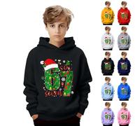 Six Seven 67 Christmas Kids Hoodie Long Sleeve Pullover Sweatshirt, 6 7 Meme Jumper with Holiday Hat Theme Print, Fashion Xmas Hoodies for Boys and Girls, Comfortable Soft Fabric Casual Oversized