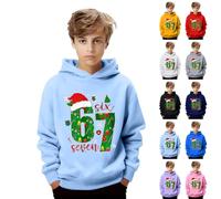 Six Seven 67 Christmas Kids Hoodie Long Sleeve Pullover Sweatshirt, 6 7 Meme Jumper with Holiday Hat Theme Print, Fashion Xmas Hoodies for Boys and Girls, Comfortable Soft Fabric Casual Oversized