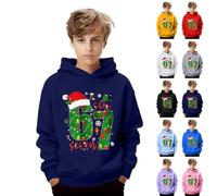 Six Seven 67 Christmas Kids Hoodie Long Sleeve Pullover Sweatshirt, 6 7 Meme Jumper with Holiday Hat Theme Print, Fashion Xmas Hoodies for Boys and Girls, Comfortable Soft Fabric Casual Oversized