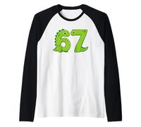 Six Seven 67 Dinosaur Numbers 6 and 7 Animal Lovers Raglan Baseball Tee