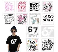 Six Seven 67 Meme Iron on Transfers，12 Sheets 6 7 Theme Dtf Transfers Ready to Press，67 DTF Transfer Patches for Tshirts Bags Hats Clothes(Holiday Gift)