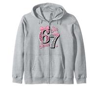 Six Seven 67 Valentine Checkerboard Leopard 67 Girlie Zip Hoodie
