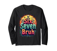 Six Seven Bruh Halloween Meme Saying Skeleton 67 Retro Boys Long Sleeve T-Shirt