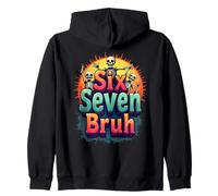Six Seven Bruh Halloween Meme Saying Skeleton 67 Retro Boys Zip Hoodie