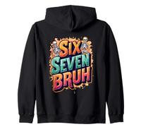 Six Seven Bruh Halloween Meme Saying Skeleton 67 Retro Boys Zip Hoodie