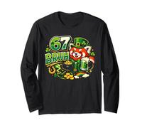 Six Seven Bruh Tee 67 St Patricks Day Shamrock Red Panda Long Sleeve T-Shirt
