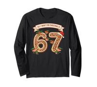 Six Seven Meme Gen Alpha Slang 67 Santa's Gingerbread Long Sleeve T-Shirt