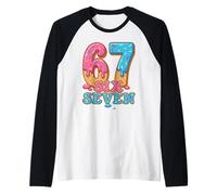 Six Seven Meme Ice Cream Drip Funny Number 67th Birthday Raglan Baseball Tee
