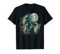 Six Seven Sharks Dancing Under 67 Moon Cursed Meme Brainrot T-Shirt
