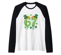 Six Seven St Patricks Day 67 6 7 Lucky Leprechaun Men Women Raglan Baseball Tee