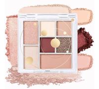 Six-Shade Powder Eyeshadow Palette with Matte Shimmer Glitter Finishes - Compact Travel-Friendly Design for Natural Bold Everyday Evening Makeup Looks in Neutral Warm Tones Rose Gold Light Beige Soft