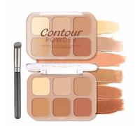 Six-Shade Warm Nude Colour & Concealer Palette for Contouring and Highlighting - Creamy Waterproof Full Coverage Formula with Professional Brush for Dark Circles