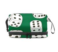 Six Sides Dices on Green Double Layer Cosmetic Bag for Women and Girls, Travel Toiletry Bag Makeup Handy Pouch Organiser Bag with Brush Compartment