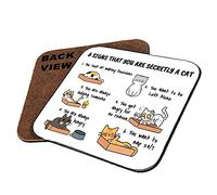 Six Signs That You Are Secretly a Cat, Humorous Gift for Men, Women, Cat Lovers, Cat Owner, Crazy cat Lady Present, Tableware, Coffee/Tea/Drink Coaster. (Square Shaped Coaster)