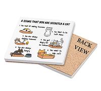Six Signs That You Are Secretly a Cat, Humorous Gift for Men, Women, Cat Lovers, Cat Owner, Crazy cat Lady Present, Tableware, Coffee/Tea/Drink Coaster. (Ceramic Coaster)