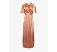 Six Stories Womens Burnt Peach Wraparound Tie-waist Satin Maxi Dress 16