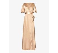 Six Stories Womens Champagne V-neck Flutter-sleeve Satin Maxi Dress 6