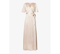 Six Stories Womens Oyster V-neck Flutter-sleeve Satin Maxi Dress 14