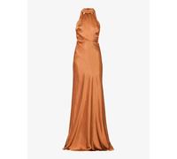 Six Stories Womens Rust Halterneck Slim-fit Satin Maxi Dress 18